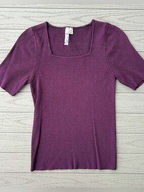 Francesca’s Alya Burgundy Short Sleeve Knit Square Neck Top